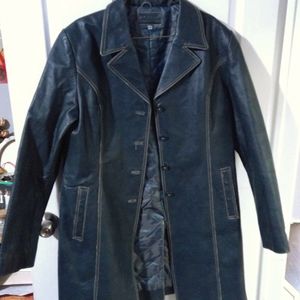 Long Blue Leather Coat